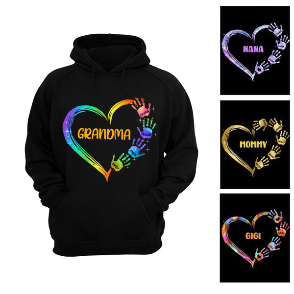 Custom Colorful Heart Hand Print Shirt - Pullover Hoodie